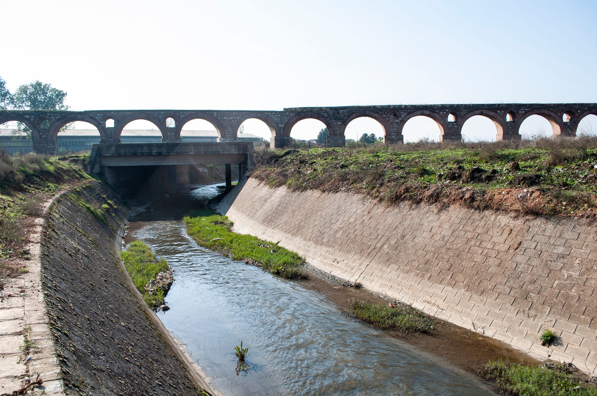 Roman aqueduct in Skopje, Macedonia dates from the time of the Roman Empire or Byzantium. in the time of Justinian I, from 527 - 554, and is also called the Justinian Aqueduct.