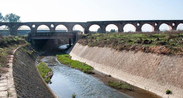 Roman aqueduct in Skopje, Macedonia dates from the time of the Roman Empire or Byzantium. in the time of Justinian I, from 527 - 554, and is also called the Justinian Aqueduct.