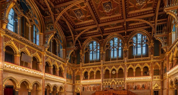 Photo of Interior of Hungarian Parliament Building in Budapest.