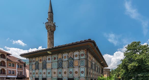 Sarena Dzamija (Decorated Mosque) a colorful mosque in Tetovo, North Macedonia on a sunny summer day