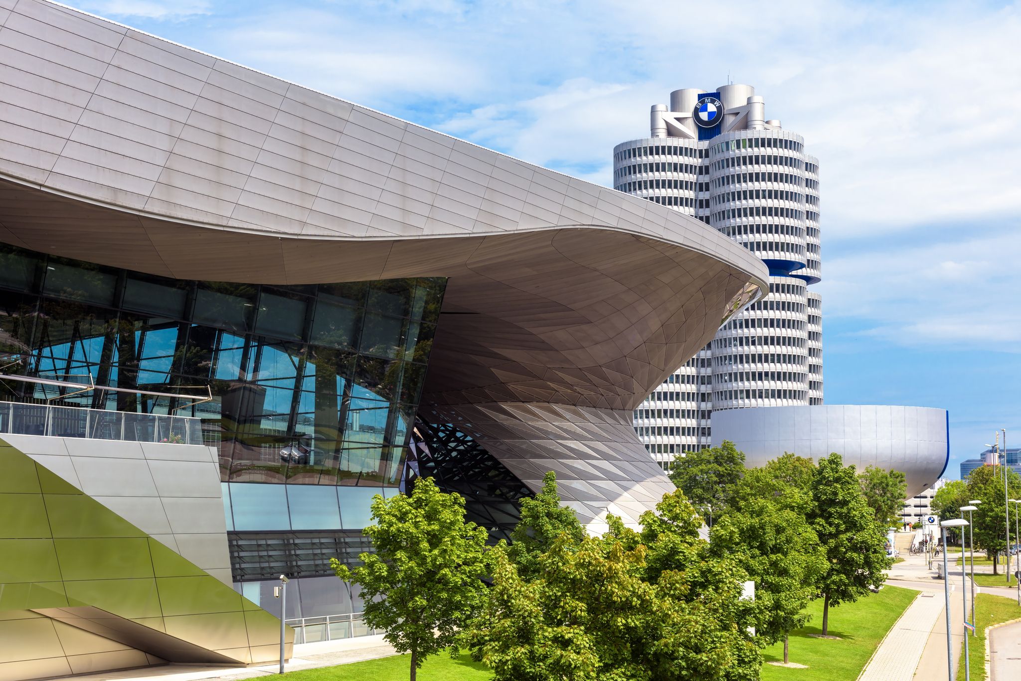 Photo of BMW Welt building, museum and world headquarters BMW tower in Munich, Bavaria, Germany.