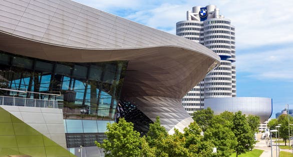 Photo of BMW Welt building, museum and world headquarters BMW tower in Munich, Bavaria, Germany.