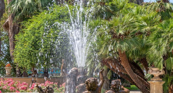 Fountain of Villa Ormond in the Alfredo Nobel park in San Remo, seaside city on the Italian Riviera. Liguria, Italy