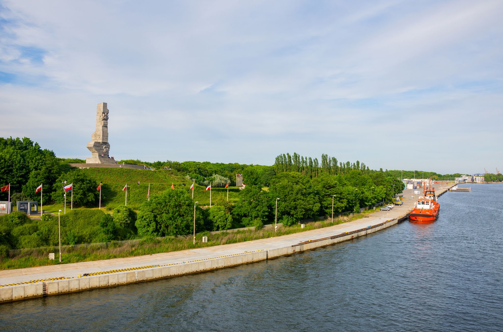 Summer view on Westerplatte Monument - Monument to the Defenders of the Coast. Place where World War II began. Location place: Westerplatte Peninsula, Gdansk, Poland.
