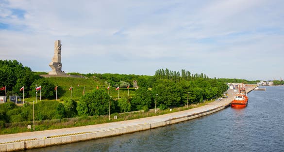 Summer view on Westerplatte Monument - Monument to the Defenders of the Coast. Place where World War II began. Location place: Westerplatte Peninsula, Gdansk, Poland.