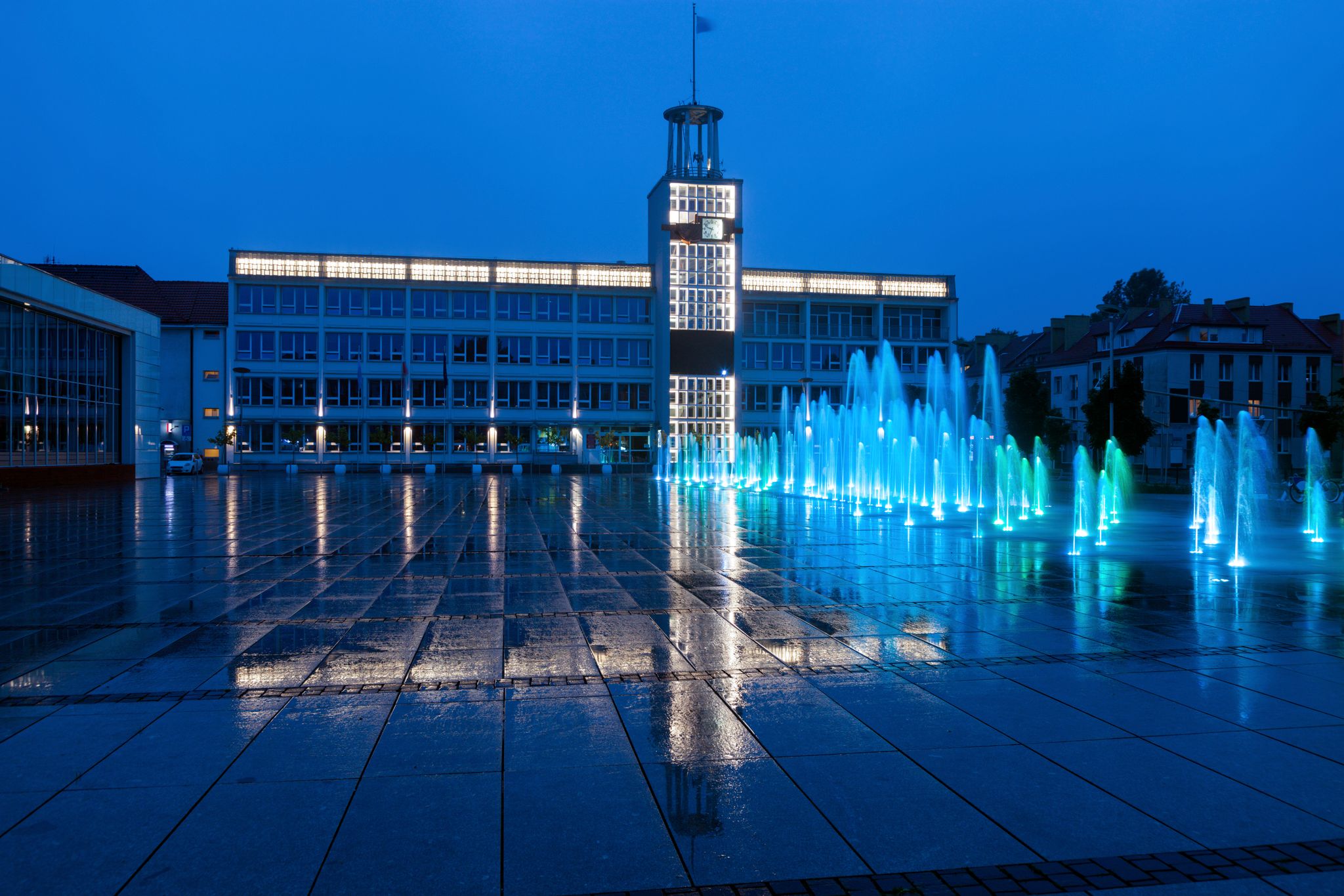 Koszalin City Hall at evening. Koszalin, West Pomerania, Poland.