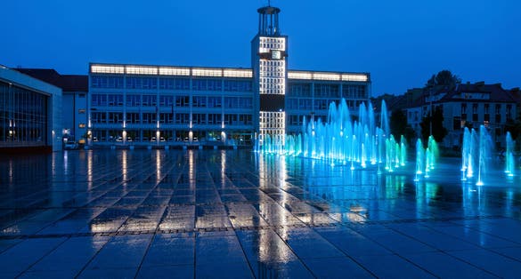 Koszalin City Hall at evening. Koszalin, West Pomerania, Poland.