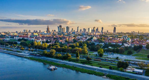 Photo of Warsaw city center aerial view, Poland.