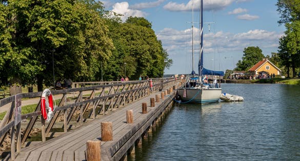 photo of Gota Canal and lake in sunny day at Linkoping city. Sweden.