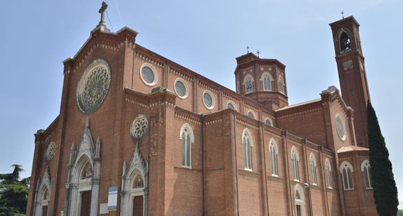 Photo of Ossuary Temple in Bassano del Grappa, Italy. Originally built to house the new headquarters archpriest, following the end of World War became a dignified burial ossuary for the fallen in battle.