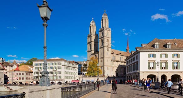 Photo of old town and Lake Zurich, Switzerland.
