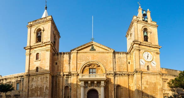 Photo of exterior view of Saint John's Co-Cathedral in Valletta, Malta.