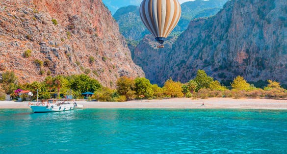 Photo of amazing beach Butterfly Valley in Oludeniz Fethiye Turkey.