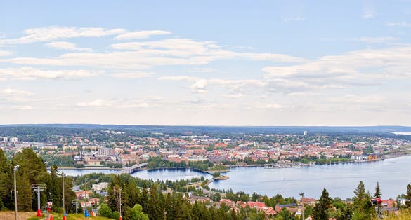 Panorama over Östersund city from the top of the island of Froson.