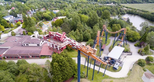 photo of an aerial view of a roller coaster at Parc Bagatelle is an Amusement Park in Rang-du-Fliers, France.