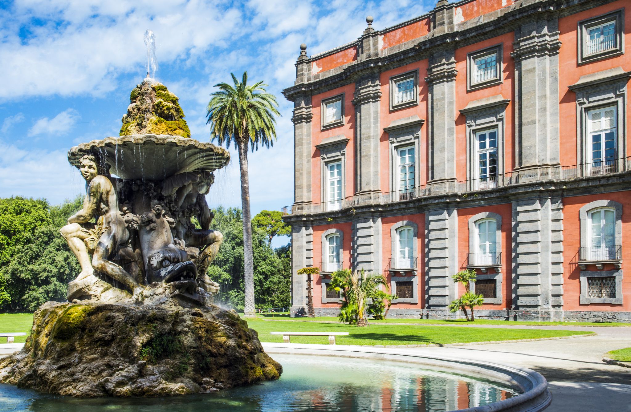photo of Italy, Naples, the Capodimonte royal palace seen from the park with the fountain .