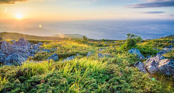 Photo of sunset over the beautiful Vitosha mountain in Sofia, Bulgaria.
