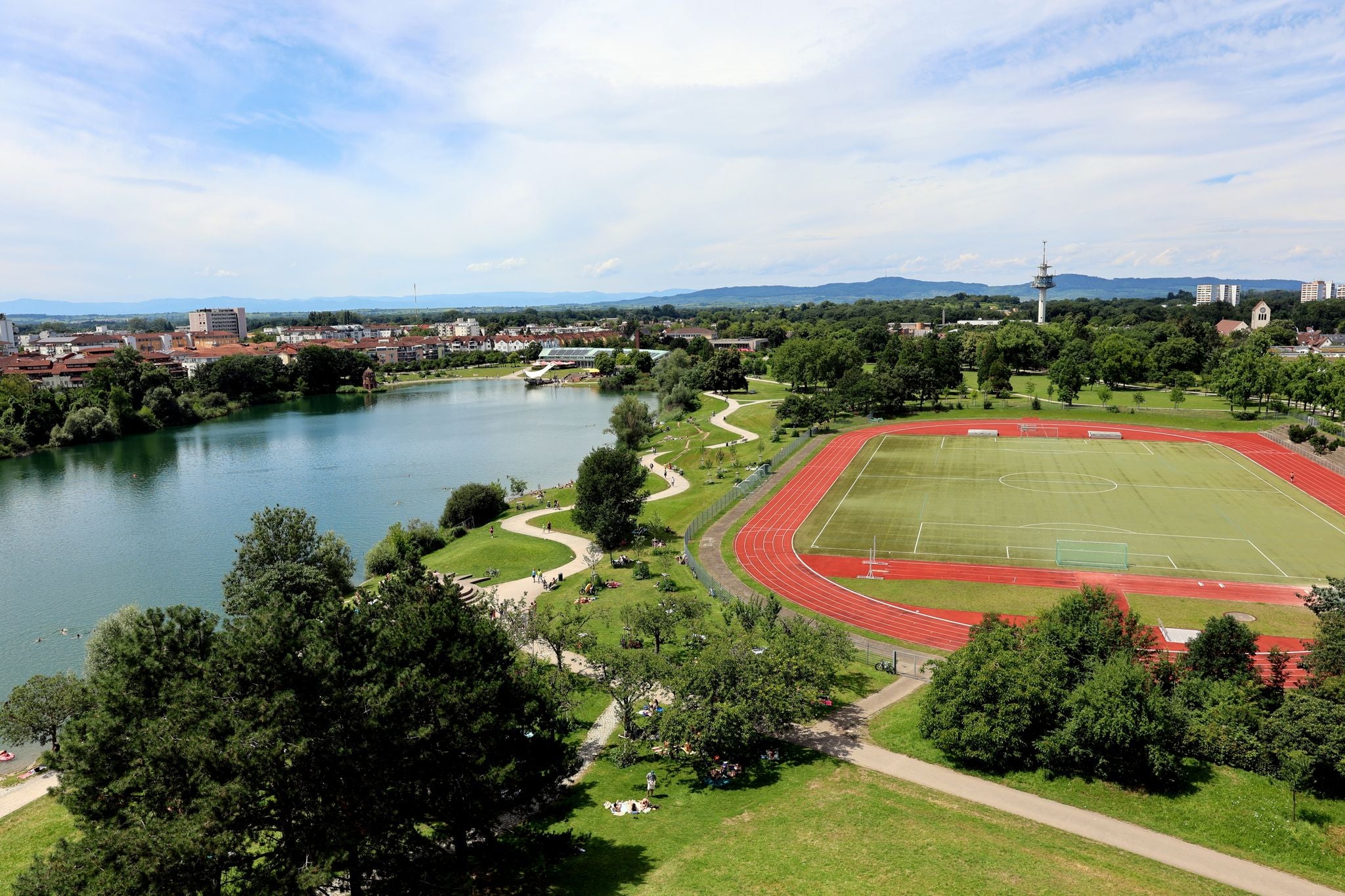 photo of Seepark grounds in Freiburg in summer in Germany.