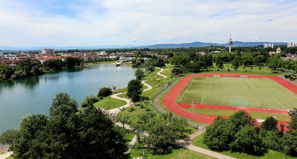 photo of Seepark grounds in Freiburg in summer in Germany.