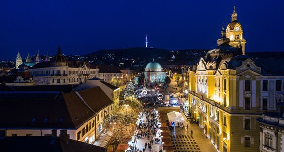 Aerial photo of Advent in Pecs, Hungary