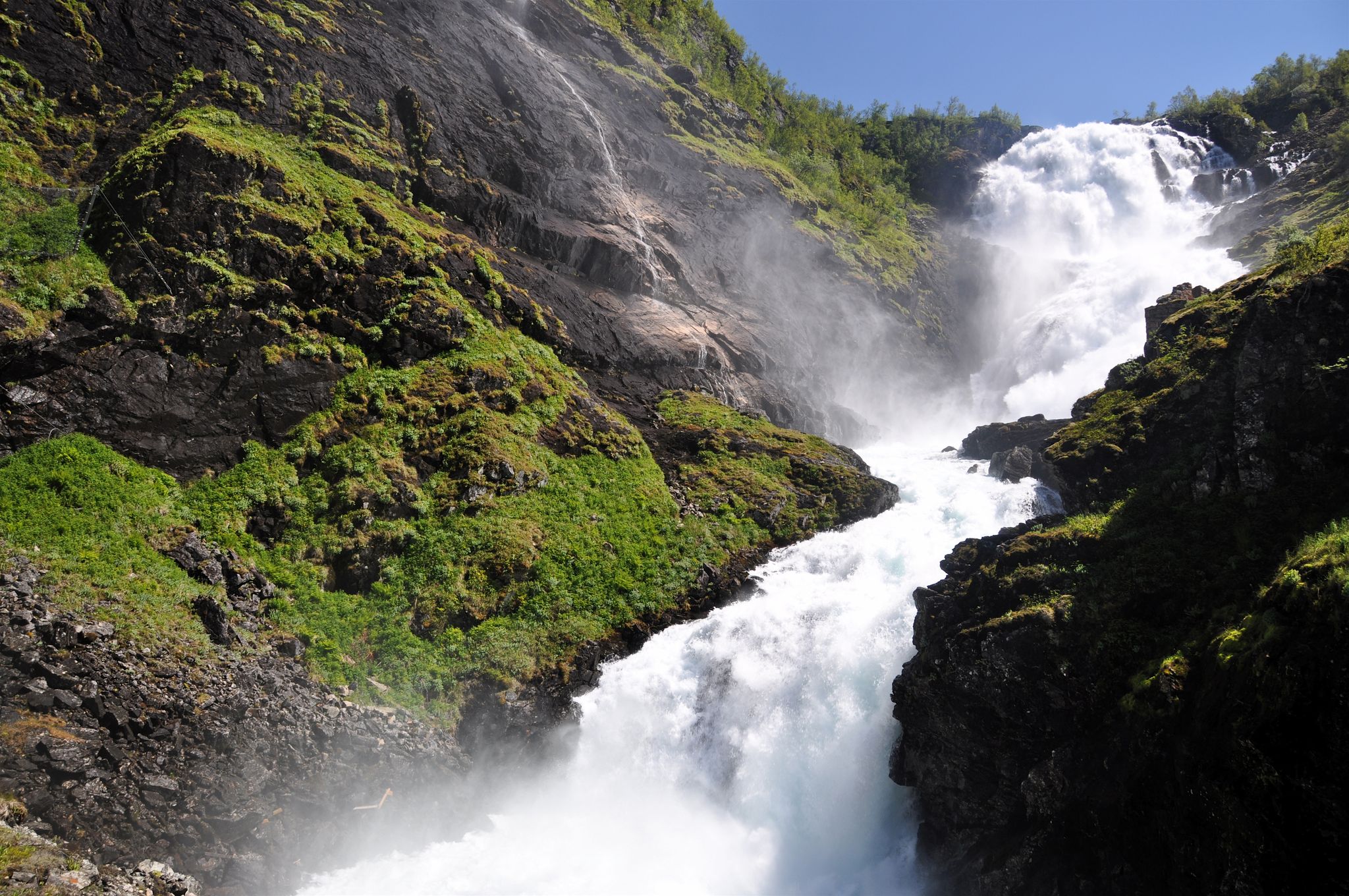 Photo of giant Kjosfossen waterfall by the Flåm to Myrdal Railway Line, Norway.