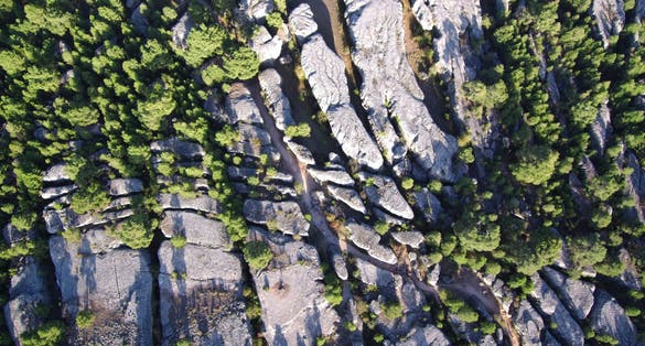 photo of aerial view of La Ciudad Encantada in Cuenca, Spain.