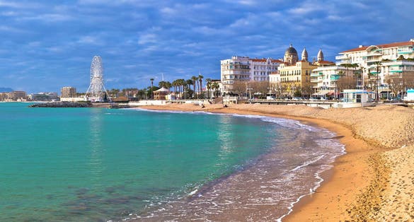 Saint Raphael beach and waterfront view, famous tourist destination of French riviera, Alpes Maritimes region of France