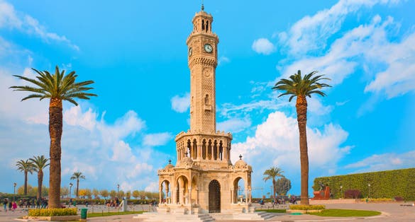 Photo of famous clock tower that became the symbol of Izmir, Turkey.