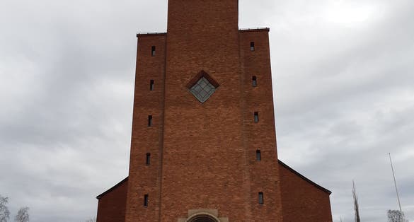 photo of close shot of Stora kyrkan church (Great Church) in Ostersund, Sweden.
