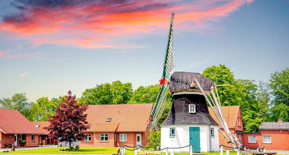 photo of view of  Windmill in Aurich, North Sea, Germany.