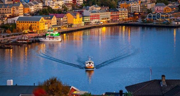 photo of view of areal picture of kristiansund, a town at teh northwest coast of Norway.