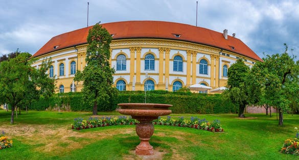 Photo of Dachau palace viewed during a cloudy day in Germany.