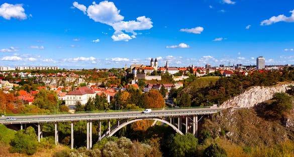 Veszprem city castle aera in aerial photo. Amazing city part with historical old houses, church and much more. The most beautiful part of this city.