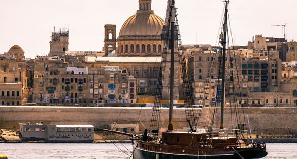 The view of the Basilica of Our Lady of Mount Carmel as seen from Sliema, Malta