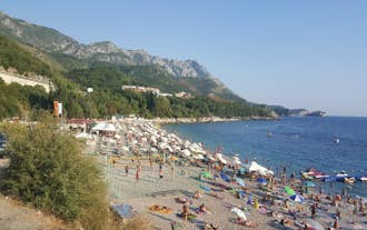 Photo of panoramic aerial view of old town of Budva, Montenegro.