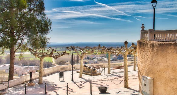Photo of The Paseo del Espolon is one of the most emblematic and beautiful places of Roa de Duero, a historic village in the province of Burgos, in Castilla y Leon, Spain .