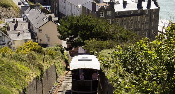 Photo of the Cliff Railway in Aberystwyth ,tourists ride to the top of Constitution Hill to enjoy the view, Wales.