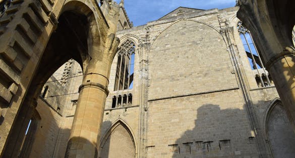 Perspective of the incomplete gothic apse of the Narbonne Cathedral (Cathédrale Saint-Just-et-Saint-Pasteur de Narbonne), Occitanie, France. It was built in the 13th century