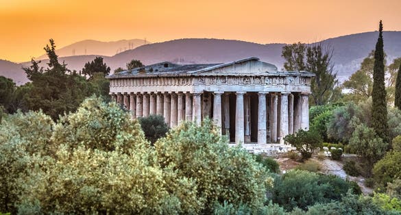 photo of view of The Ancient Agora of Athens at sunset, Greece.