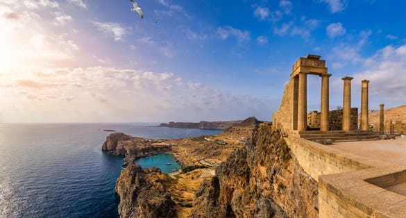 photo of ruins of Acropolis of Lindos in Lindos, Rhodes, Dodecanese Islands, Greek Islands, Greece.