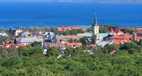 Photo of aerial view to Borgholm city in the Kalmar County, Sweden.