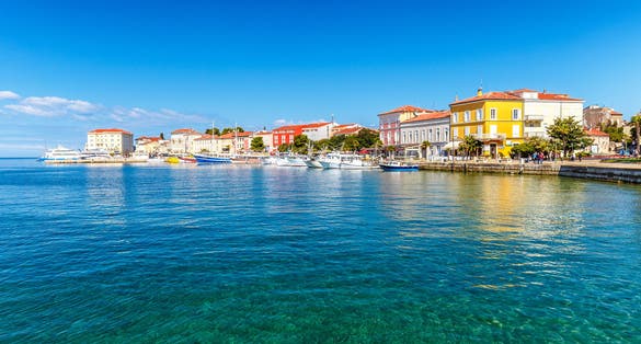 Photo of beautiful beach of Porec, Croatia.