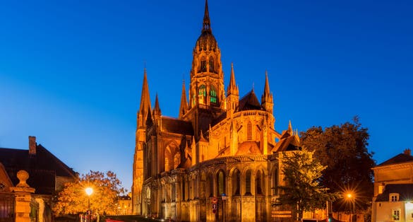 Photo of Cathedral of Bayeux Normandy France at Dusk.
