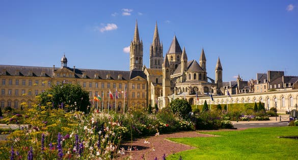 Photo of picturesque ancient abbey of St. Stephen in Caen, France.