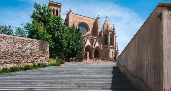 Photo of stairs in front of The church of Santa Maria at Manresa, Catalonia, Spain.