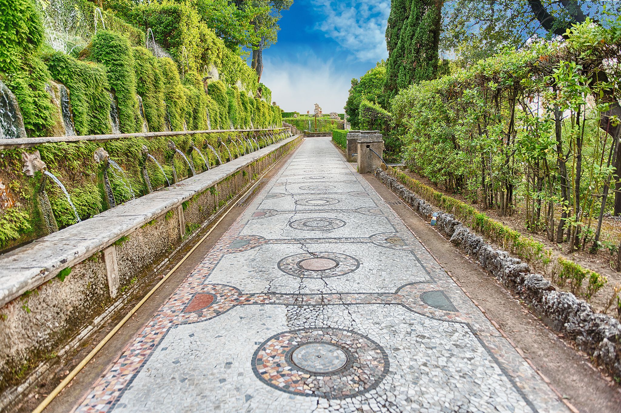 The hundred fountains, iconic spot in Villa d'Este, Tivoli, Italy