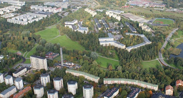 photo of aerial view of Golfängarna in Sundbyberg, Sweden.
