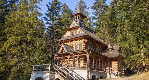 The Chapel of the Sacred Heart of Jesus near the city of Zakopane - the southern region of Poland. An example of historical sacral architecture made of wood.