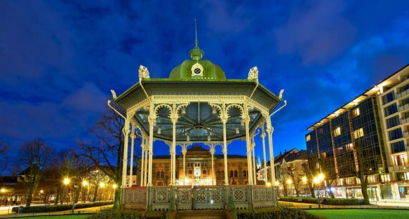 Musikkpaviljongen in Bergen City Park at dusk, Norway