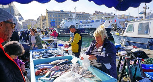 Fresh fish stall Marseille old harbor France